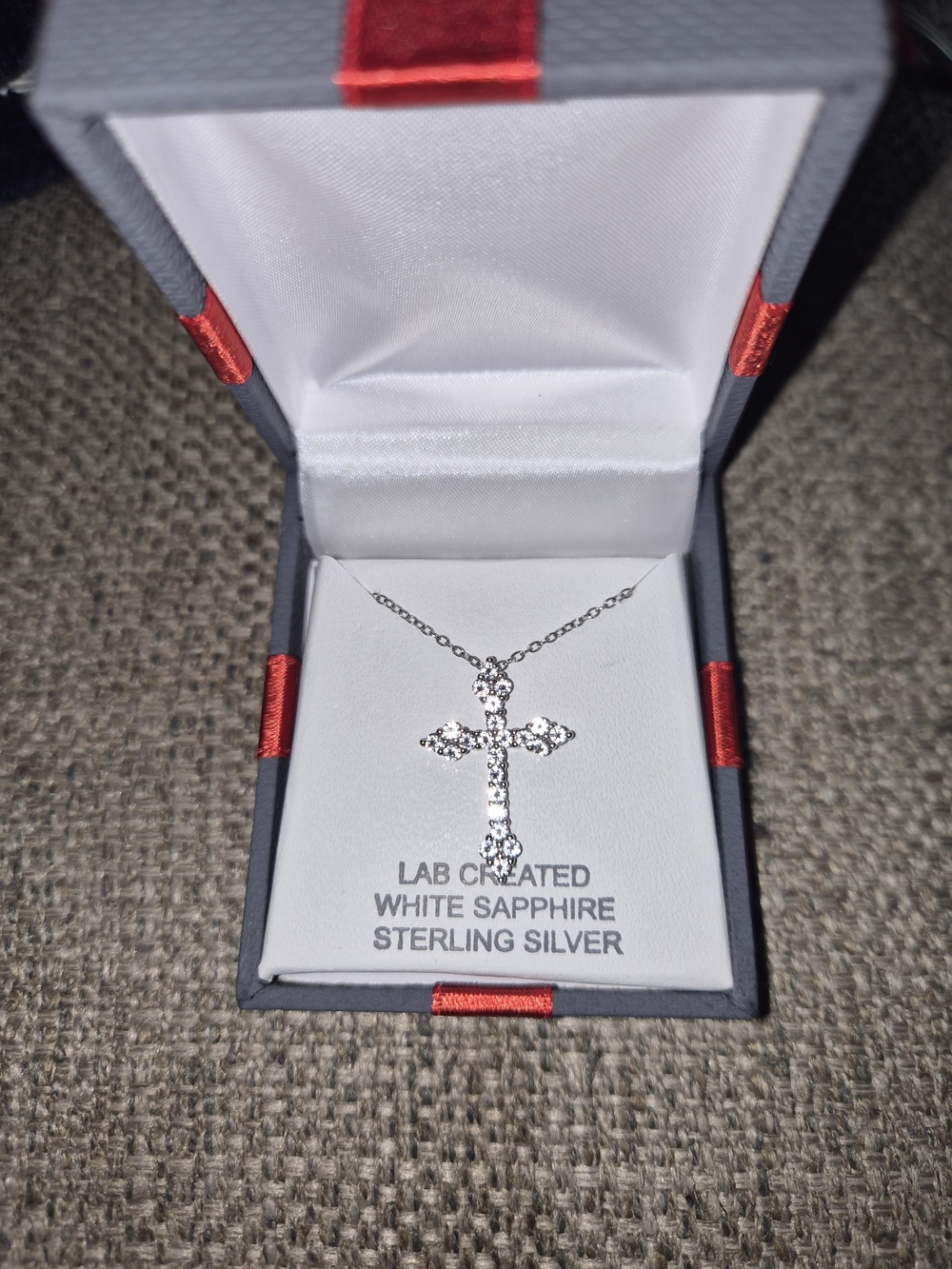 Sterling Silver White Sapphire Cross Necklace - 14k